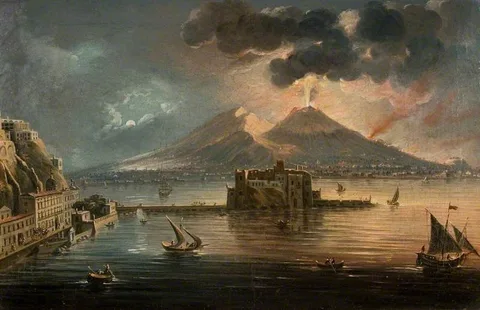Pietro Antoniani, Naples at Night with Vesuvius Erupting
