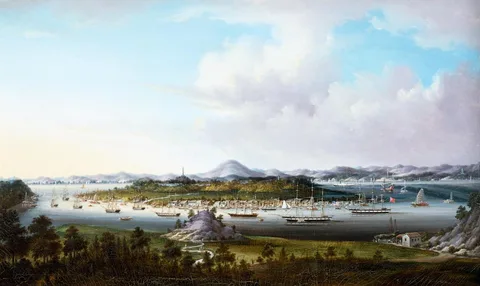 Youqua, View of Whampoa Island and the Whampoa anchorage from Dane's Island (Changzhou) in the Pearl River in Canton (Guangzhou).
