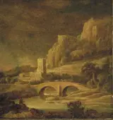 Jacob de Villeers, Landscape with a bridge and a castle