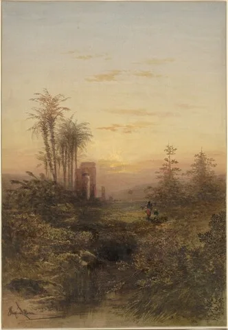 Gabriel Hippolyte Lebas, Sunset in an Oriental Landscape