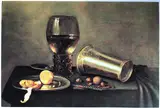 Hans van Sant, Still life with roemer, chalice, lemon and knife