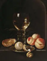 Hans van Sant, Still life with roemer, peaches and lemon in a niche