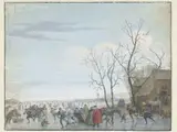 Louis Chalon, Winterlandschap met ijsvermaak