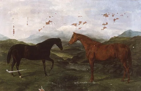 William Luker, Two hunting horses in landscape