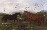 William Luker, Two hunting horses in landscape