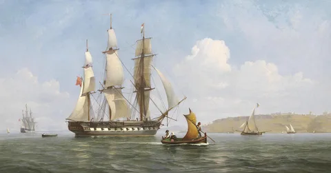 Joseph Schranz, An English frigate hove-to off the southern bank of the Tagus
