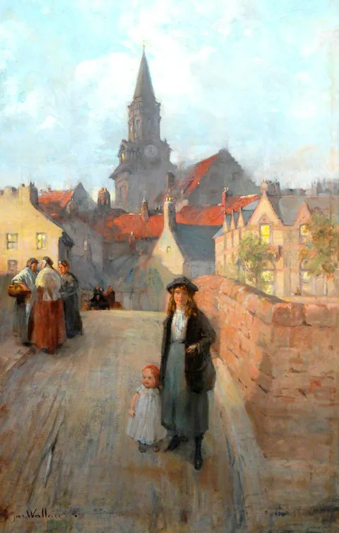 James Wallace, Woman and Child on Berwick Old Bridge, Berwick-upon-Tweed, Northumberland
