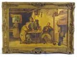 Jack Leigh Wardleworth, An interior scene with figures gaming by the fire.