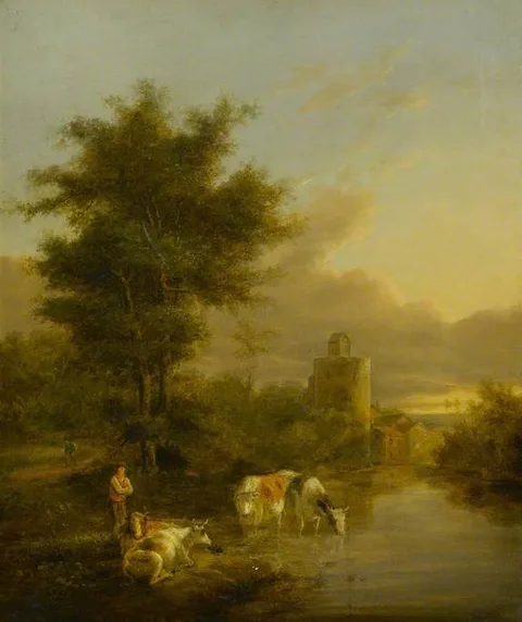 Henry Milbourne, River Landscape with Cattle