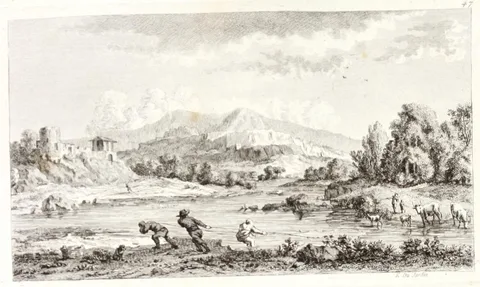 Carl Wilhelm Weisbrod, Three Fishermen in a Mountainous River Landscape