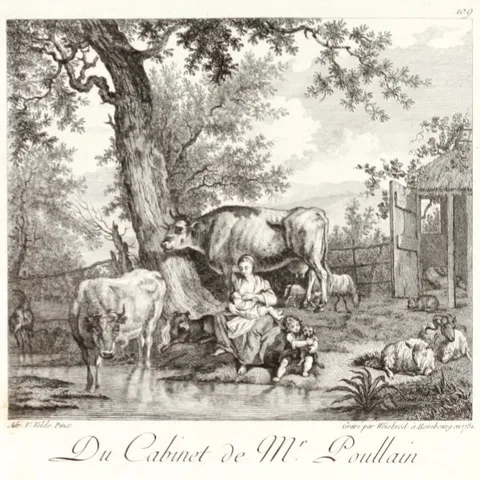 Carl Wilhelm Weisbrod, Cattle with Breastfeeding Woman and Child Playing with a Dog