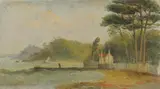 Arthur Wellington Fowles, A river scene with house and jetty