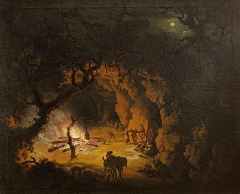 William Smith, Campfire Scene by Moonlight