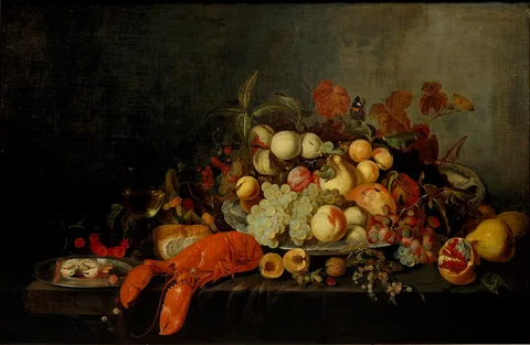 Michiel (II) Simons, Still life with fruits and lobster