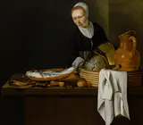 Jan Fris, A kitchen scene with a maid standing by a table laden with fish