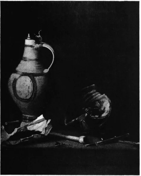 Jan Fris, Still life with Westerwald stoneware pitcher with smoking attributes