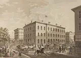 Raoul Varin, N.W. Corner of Dearborn and Monroe Streets, Chicago, Showing the Post Office Building in the Year 1865