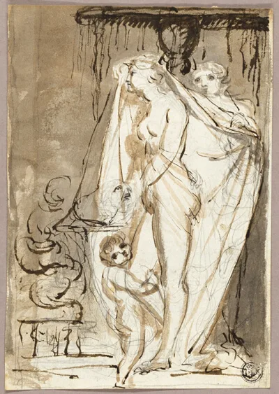 James Northcote Ra, Sculptor Undraping Sculpture of a Nude Woman and Child