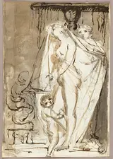 James Northcote Ra, Sculptor Undraping Sculpture of a Nude Woman and Child