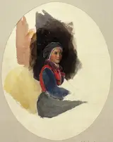 John Frederick Lewis, Ra, Pows, Sketch of Seated Woman in Peasant Costume