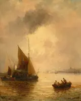 William Anslow Thornbery, Thames Barges off Tilbury with Gravesend in the Distance
