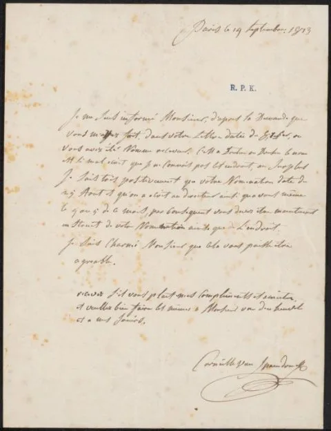 Cornelis van Spaendonck, Brief aan P. Collard