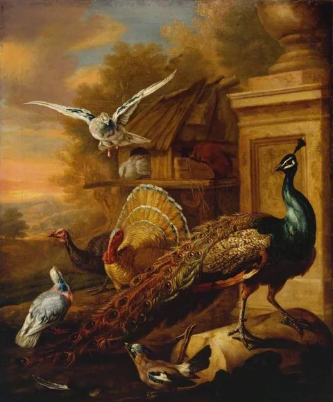 Marmaduke Craddock, A Peacock and Other Birds in a Landscape