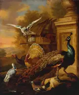 Marmaduke Craddock, A Peacock and Other Birds in a Landscape