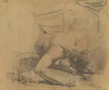 Jean-Baptiste Deshays, Man Reclining on the Ground and the Corner of a Bed [verso]