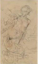Jean-Baptiste Deshays, A Reclining Nude with Her Right Arm Raised over a Swift Composition Study [verso]