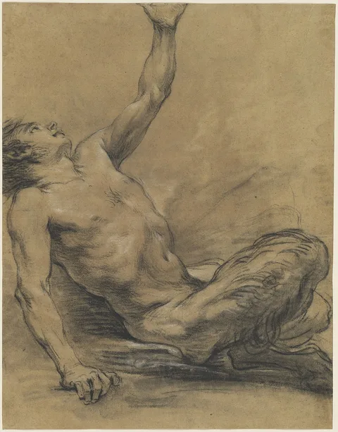 Jean-Baptiste Deshays, Seated Satyr Leaning Backward [recto]