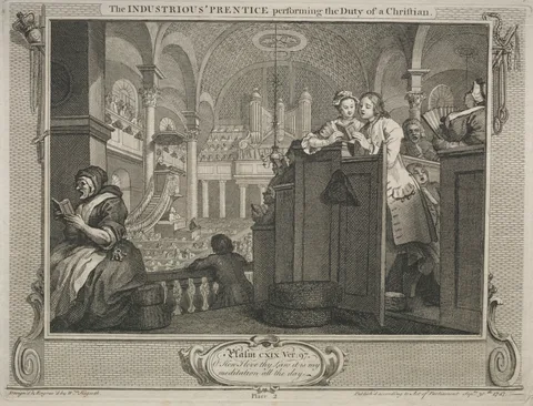a William Hogarth, Industry and Idleness: The Industrious Prentice Performing the Duty of a Christian