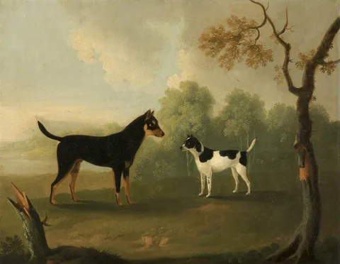 Daniel Clowes, Two Dogs facing in a Landscape