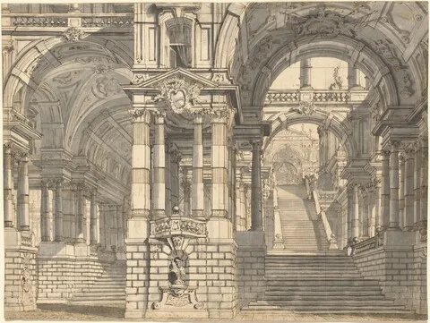 Pietro Gonzaga, Fantasy of Magnificent Courtyards and Loggie with a Monumental Staircase