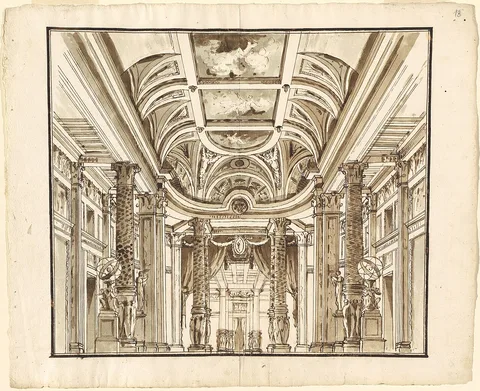 Pietro Gonzaga, Fantasy of a Great Hall with Basketweave Columns
