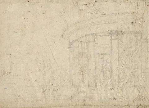 Pietro Gonzaga, Architectural Fantasy on a Round Temple Enclosed with an Ambulatory (verso)