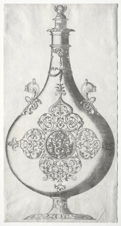 Mathis Zündt, Pear-shaped Bottle with Trophy of Arms