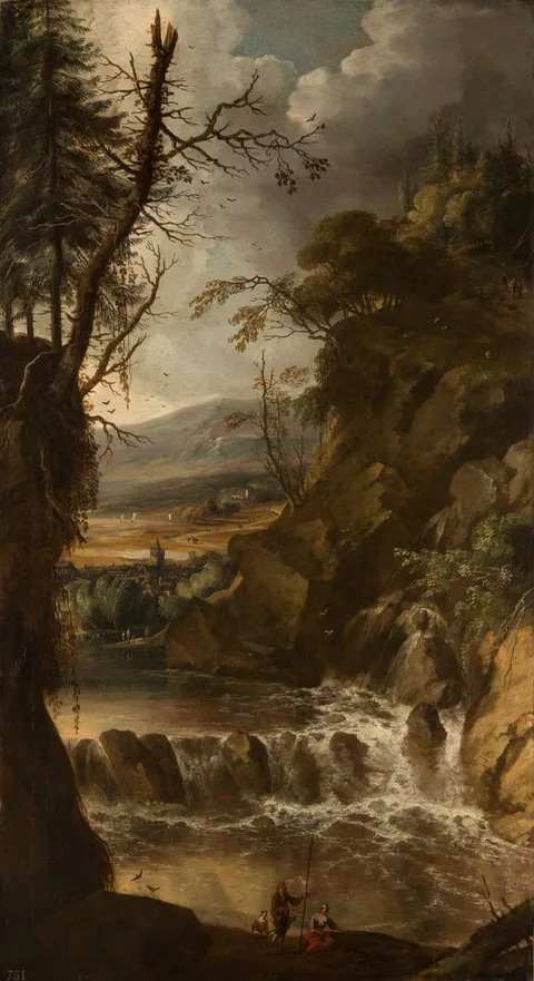 Gerard van Edema, Landscape with a Waterfall and Figures
