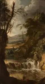 Gerard van Edema, Landscape with a Waterfall and Figures
