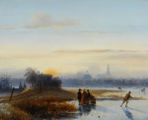 Alexis de Leeuw, River Scene with Skaters