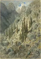 Gustav Dore, An Alpine Valley with Trees and Boulders