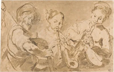 A la Manera de Bernardo Strozzi, Three Musicians Playing Horns and Pipe