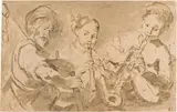 A la Manera de Bernardo Strozzi, Three Musicians Playing Horns and Pipe