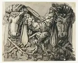 Jean Charles Delafosse, Ornament with Two Bull's Heads (recto); Sketch of Geometric Borders (verso)