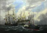 Marie-Edouard Adam, Ships entering Le Havre, towed by a tugboat