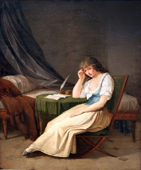 Philipp Friedrich Hetsch, Young girl in morning dress, speculating sitting at a table
