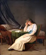 Philipp Friedrich Hetsch, Young girl in morning dress, speculating sitting at a table