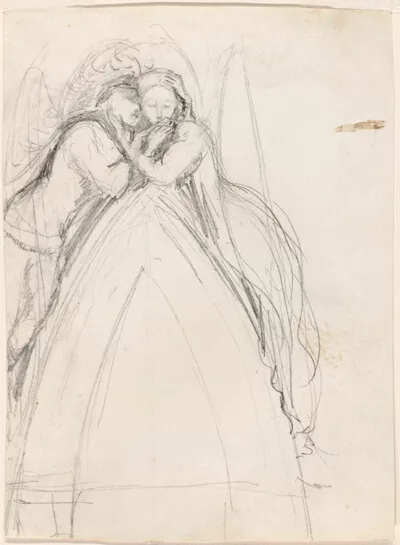 Pra Sir John Everett Millais, Design for a Gothic Arch with the Artist and Effie Ruskin Embracing (recto); Design for a Gothic Arch with Effie as an Angel (verso)