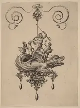 Jan II Collaert, Design for a Pendant with a Sea-Monster Carrying Neptune Flanked by Two Figures