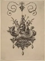 Jan II Collaert, Design for a Pendant with a Sea-Monster Carrying Neptune Flanked by Two Nereids